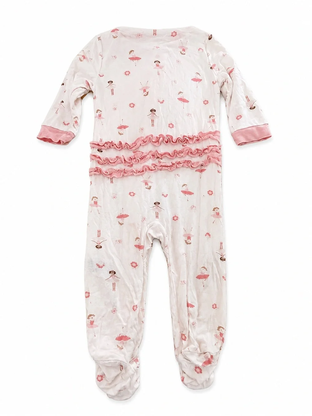 Milk Berry Ballerina Pink Ruffle-Front Footed One-Piece
